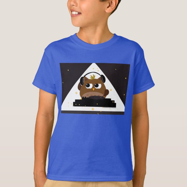 Music DJ Owl Design - Crianças com T-Shirt 3/4 (Frente)