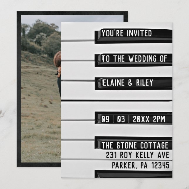 Music=Love Piano Keys Foto Convite de Casamento (Frente/Verso)