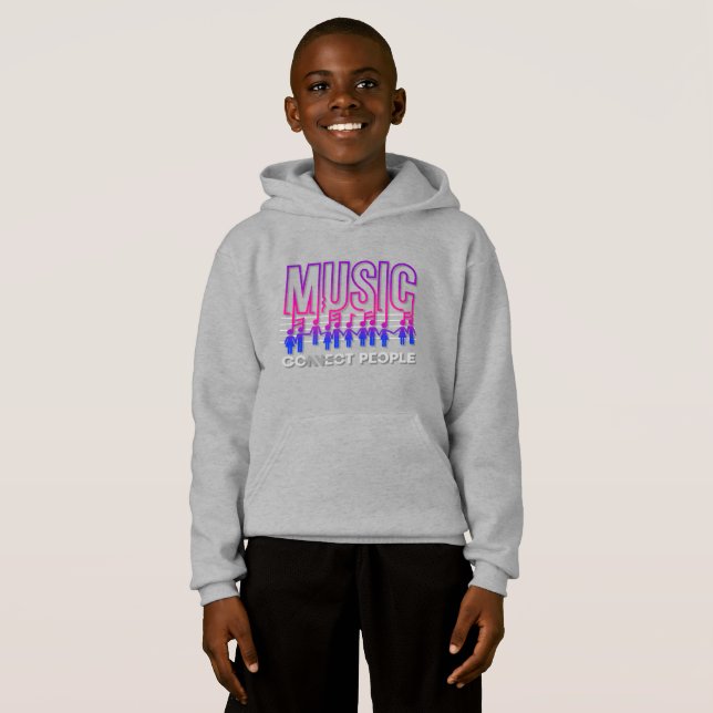 Música Conecta Pessoas | Crianças Pullover Hoodie (Frente Completa)