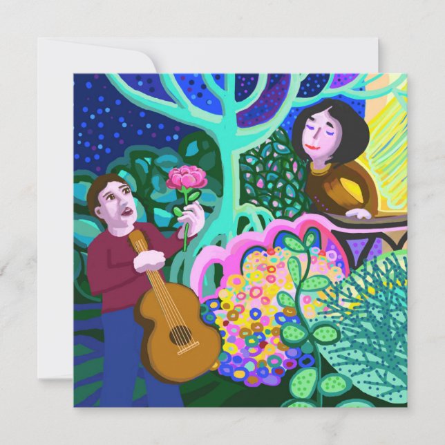 Música de amor guitarra e convite para rosas (Frente)