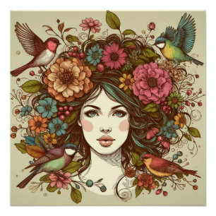 Música De Pássaros poster Art Impressão em Queda