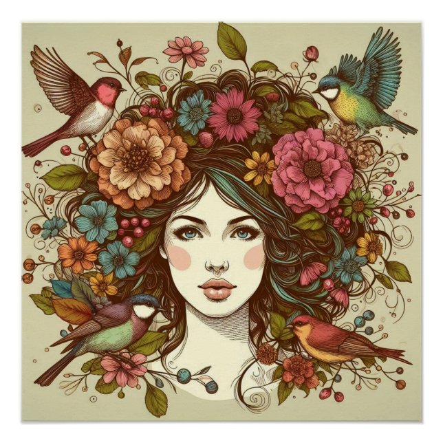 Música De Pássaros poster Art Impressão em Queda (Frente)