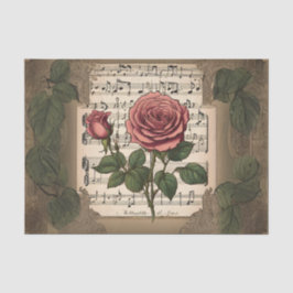 Música e Rosas - Papel de Tecido de Decoupage