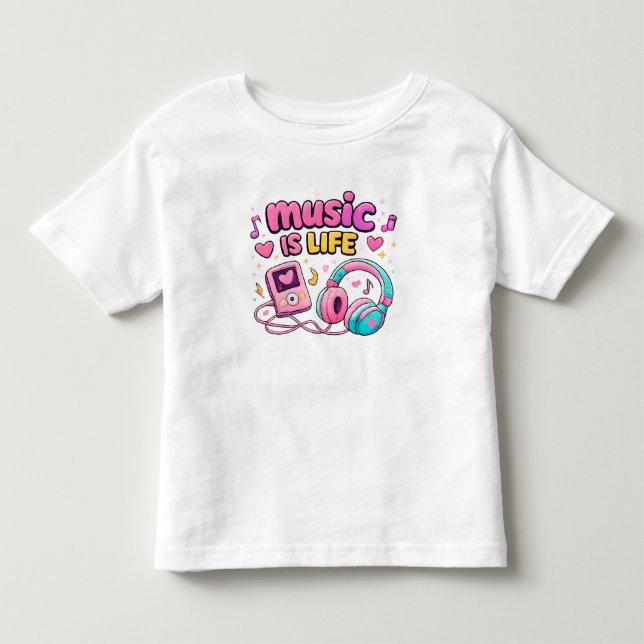 🎵 Música É Vida Camisa Infantil Coração Rosa 🎵 (Frente)