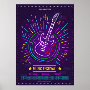 Música neon com Poster de guitarra elétrica