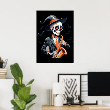 Musical Skeleton Saxaphone Poster Wall Decor