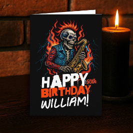 Músicos de esqueleto saxofone Cartão de aniversári