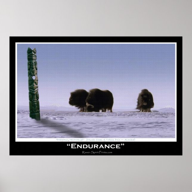 Musk Oxen & Totem Pole Art Poster (Frente)
