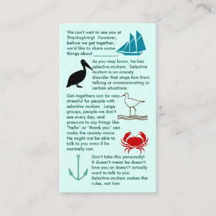 Mutismo seletivo Junte-se Cartão de visita