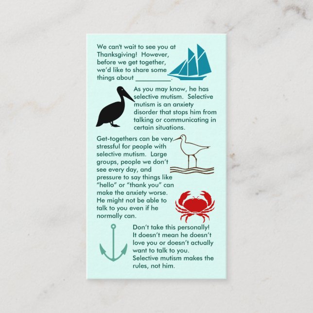 Mutismo seletivo Junte-se Cartão de visita (Frente)