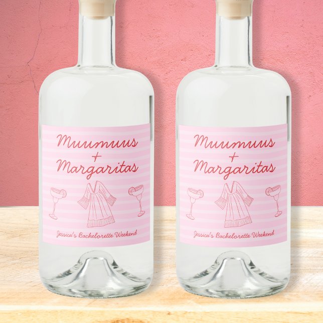 Muumuus e Margaritas Rosa e Vermelho Despedida de  (Muumuus & Margaritas Pink & Red Bachelorette Liquor Bottle Label)