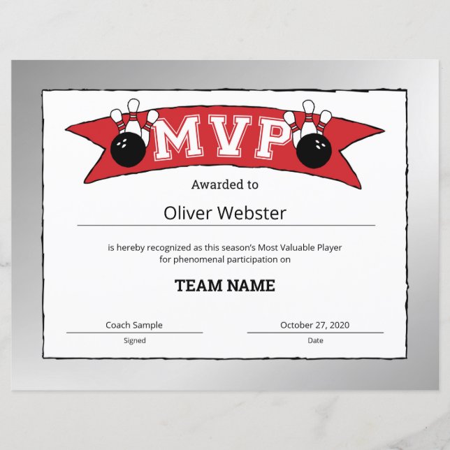 MVP Player - Certificado de Boliche de Certificado (Frente)