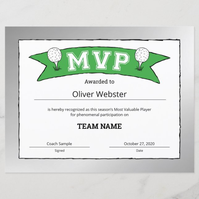 MVP Player - Certificados MVP - Certificados Golf (Frente)