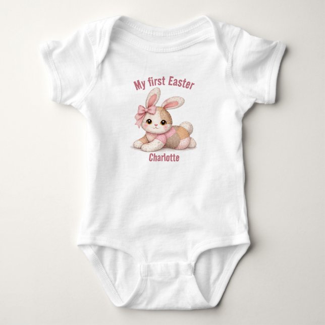 My First Easter Patchwork Bunny Baby T-Shirt (Frente)