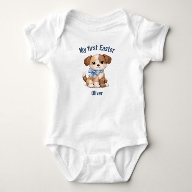 My First Easter Patchwork Dog Baby T-Shirt (Frente)