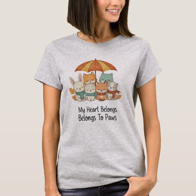 My Heart Belongs To Paws Cute Animal T-Shirt (Frente)
