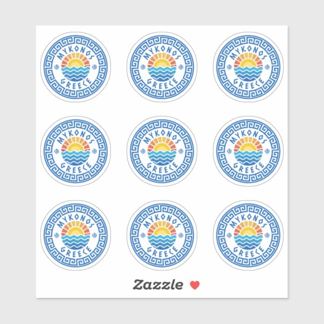 Mykonos Island, Grécia com vários adesivos (Folha)