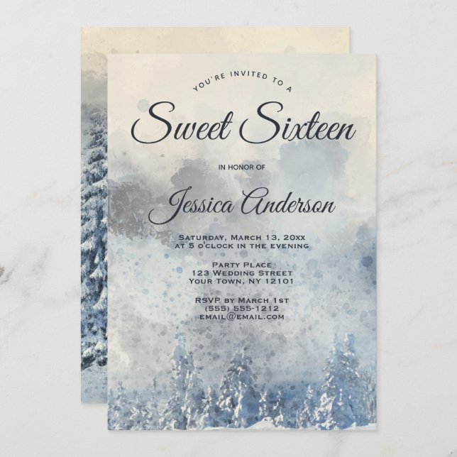 Mystic Winter Forest Doce 16 Convite (Frente/Verso)