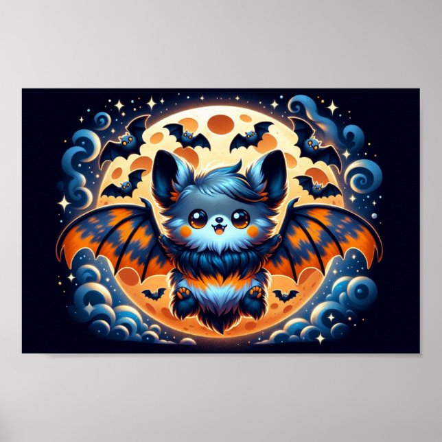 Mystical Bat Guardian: Impressão de Arte Halloween (Frente)