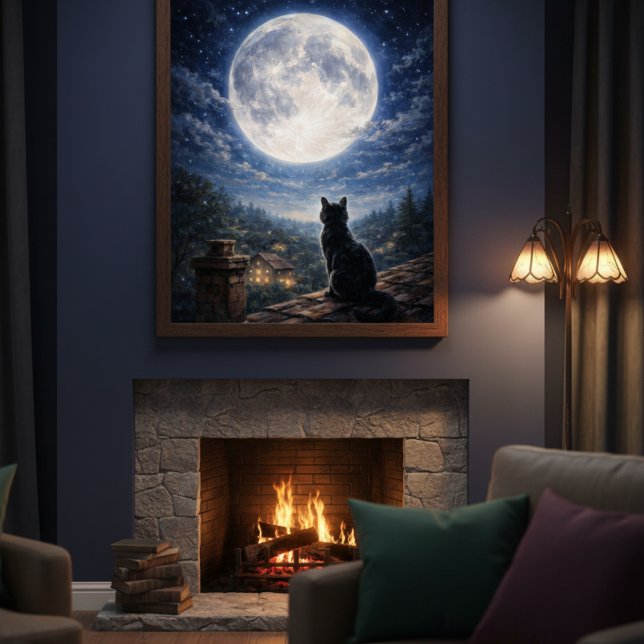Mystical Black Cat Full Moon Night Sky Poster Art  (Criador carregado)