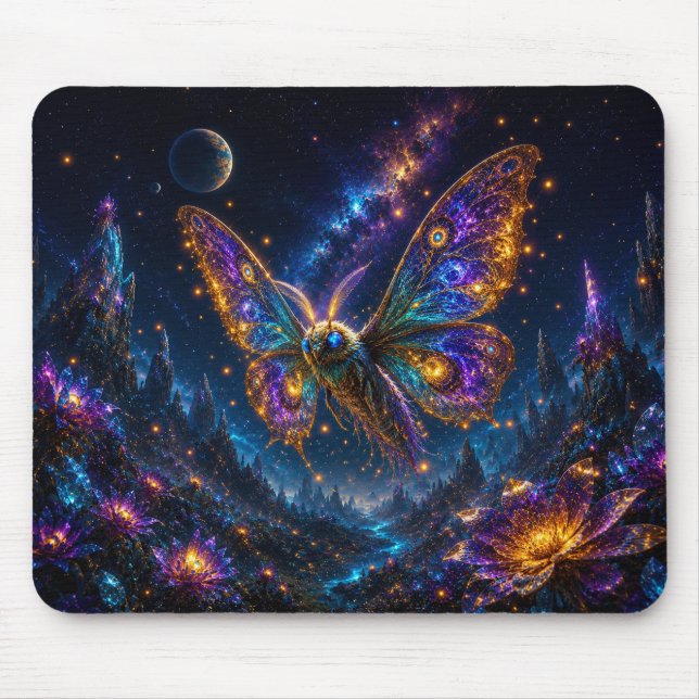 Mystical Blue & Gold Celestial Moth Mouse Pad (Frente)