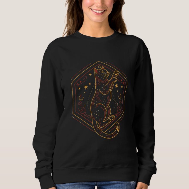 Mystical cat reaching for stars in magical T-Shirt (Frente)