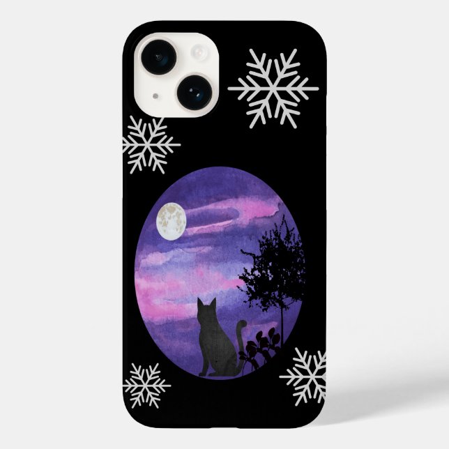 Mystical Cat Under Moon – Dreamy Purple Night Wate (Verso)