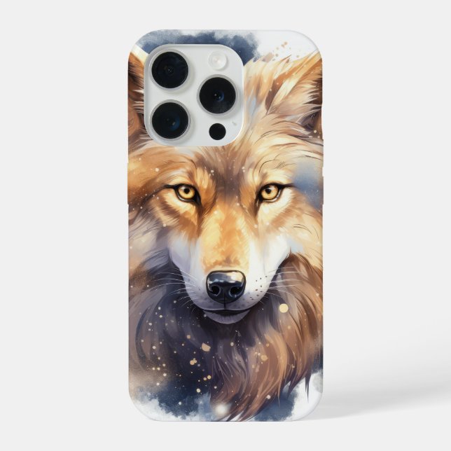 Mystical Golden Wolf iPhone 15 Pro Case (Verso)