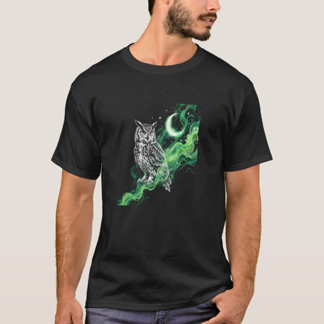 Mystical Owl with Moon T-SHIRT - Wildlife art (Frente)