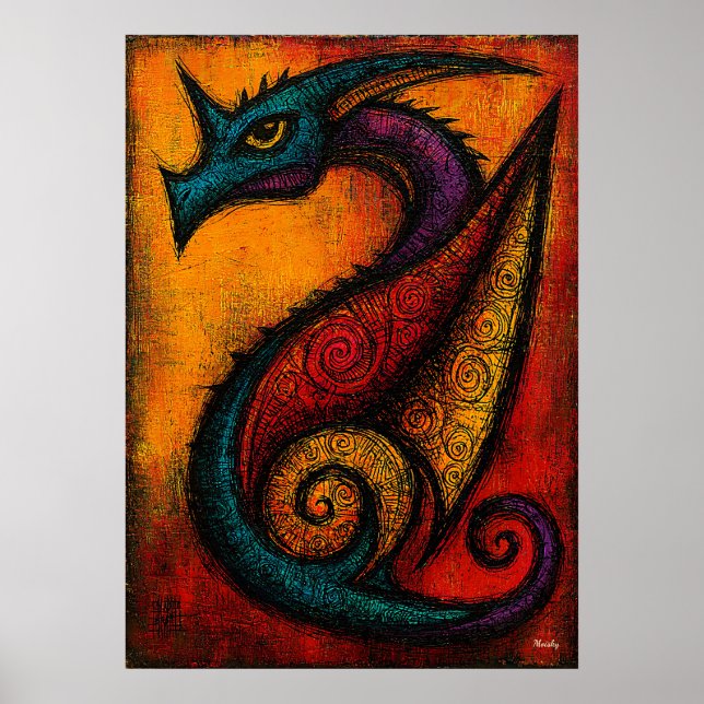 Mythic Dragon in Color Fields Expressionist Poster (Frente)