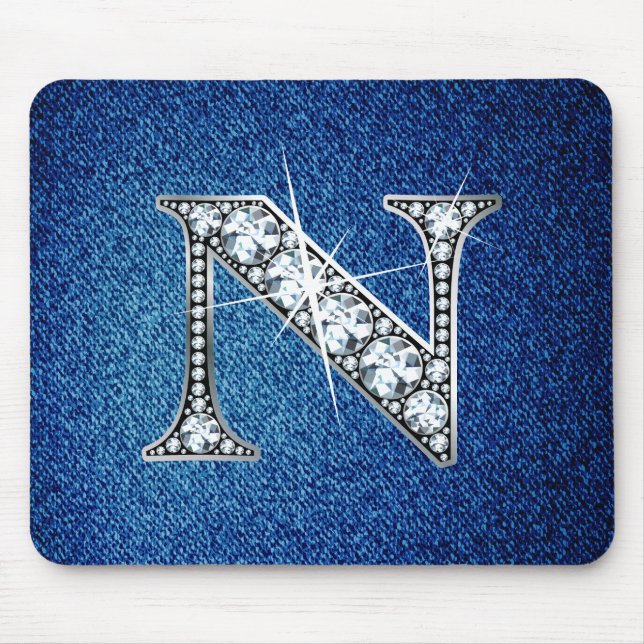 N Faux-"Diamond Bling" em Denim Mousepad (Frente)