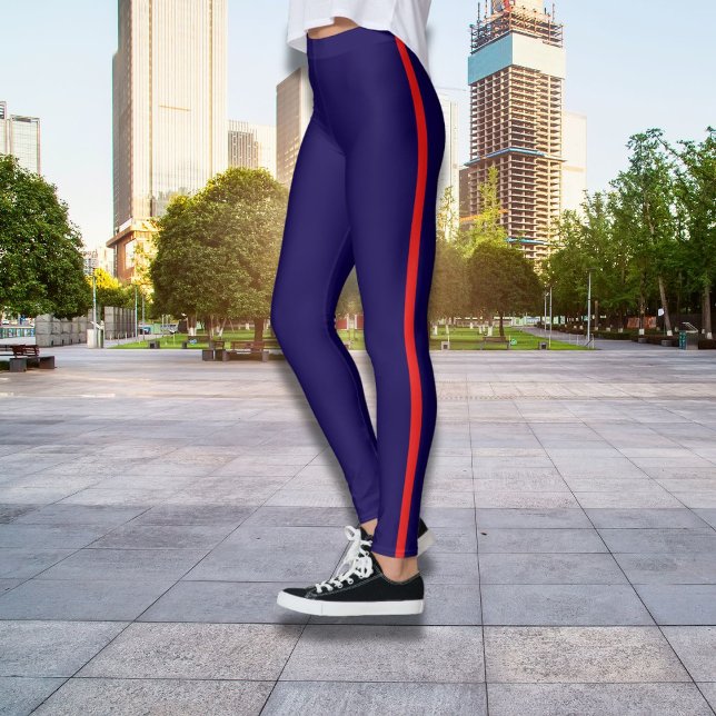 Na moda azul escuro Leggings com faixa vermelha (Criador carregado)