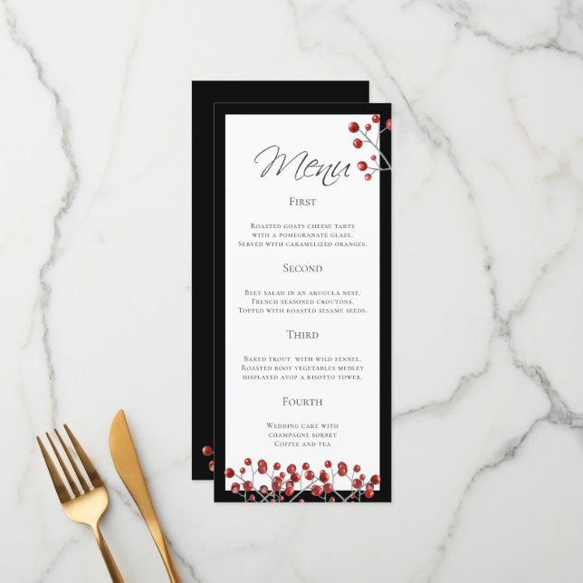 Na moda Black Red Berry 4 Course Wedse Menu (Frente/Verso In Situ)