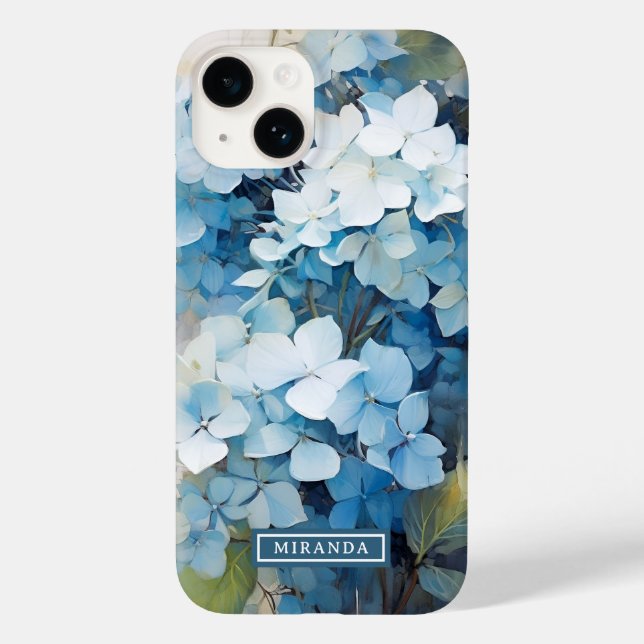 Na moda Blue Watercolor Hydrangea Name Modelo (Verso)