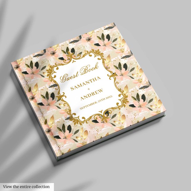 Na moda Blush Dourado Weding Livro para Convidados (Stylish Blush Gold Wedding Guest Book for Guests)