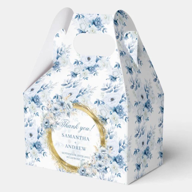 Na moda Boho Dusty Caixa de Favor do Casamento Dou (Stylish Boho Dusty Blue Gold Wedding Favor Box)