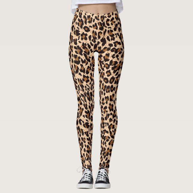 Na moda Brown Animal Print Yoga Leggings (Frente)