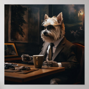 Na moda Cachorro num Poster de café com Bebendo