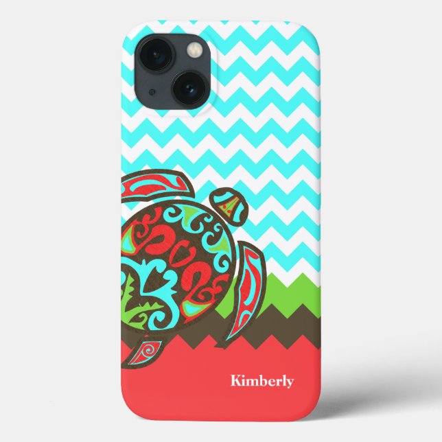 Na moda Chevron & Sea Turtle capas de iphone Perso (Verso)