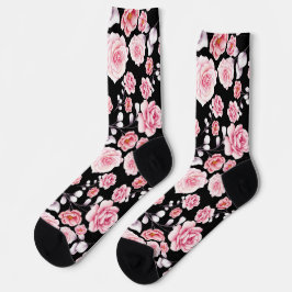 Na moda cor-de-rosa padrão floral impressão a pret