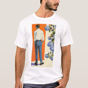 Na moda de Camisa branca Design azul e preto