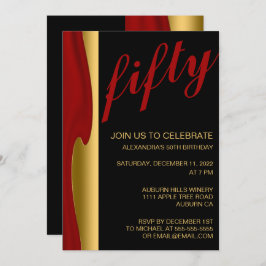 Na moda Dourado e Red 50th Convite