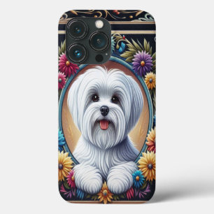 Na moda Maltês Cão Floral Colorida Fronteira