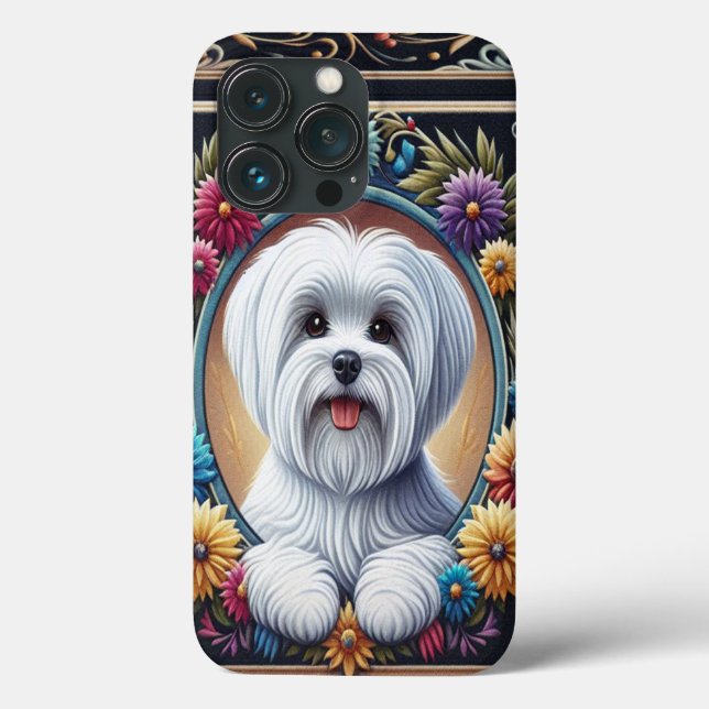 Na moda Maltês Cão Floral Colorida Fronteira (Verso)