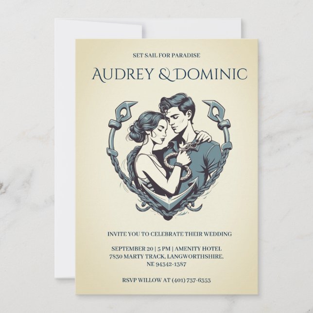na moda mínimo de convites para casamento náutico (Frente)