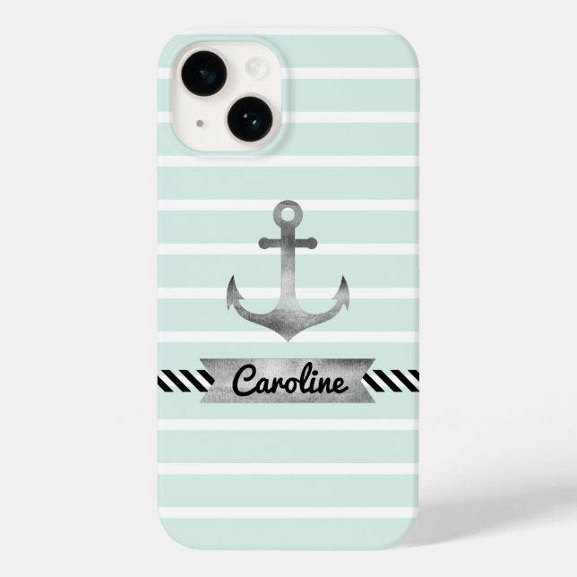 Na moda Mint Green Stripes Aquarela (Verso)