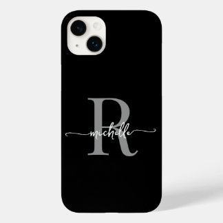 Na moda Modern Black Cinza Script Monograma Inicia