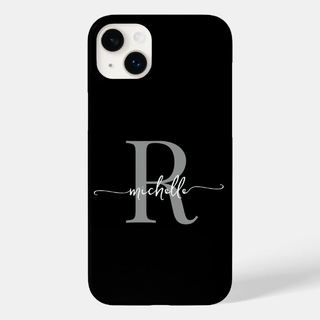 Na moda Modern Black Cinza Script Monograma Inicia (Verso)