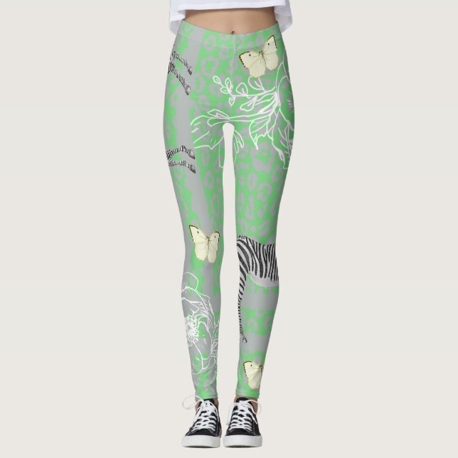 Na moda Moderno Boho Leggings Ecléticas Verdes (Frente)