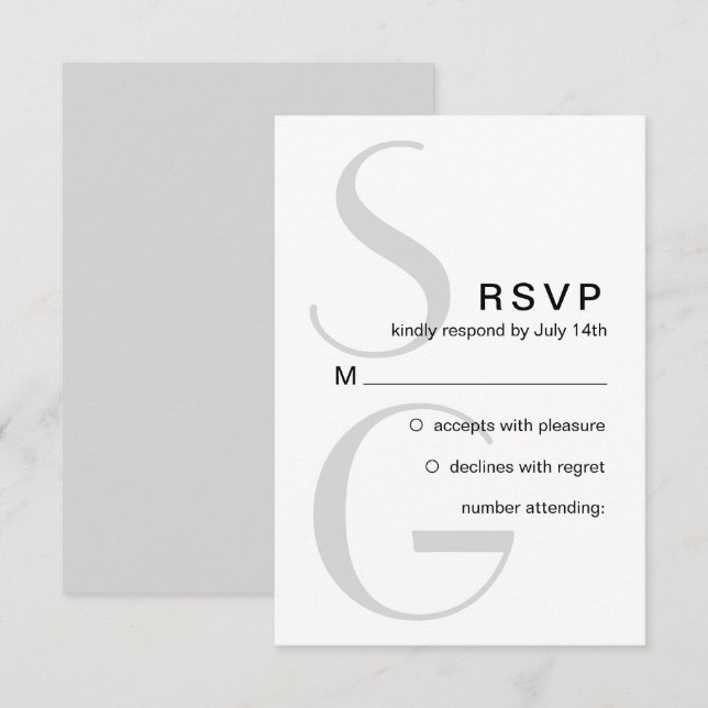 Na moda Monograma. RSVP de casamento moderno simpl (Frente/Verso)